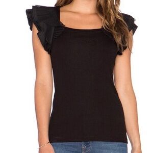 BCBGMAXAZRIA Mirabelle Black Flutter Sleeve Top. Size XS.